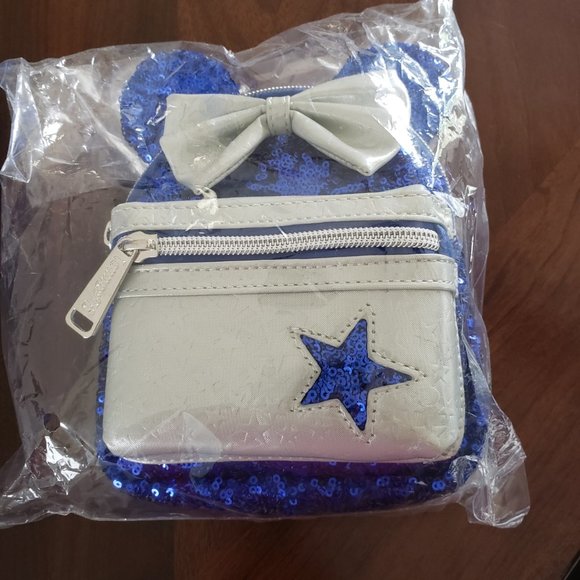 Disney Loungefly Sequin Wishes Come True Blue Backpack and Wristlet Set NWT